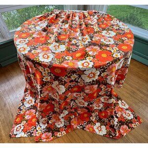 Vintage 60s curtain, vibrant floral pattern in orange, brown, yellow, pleated